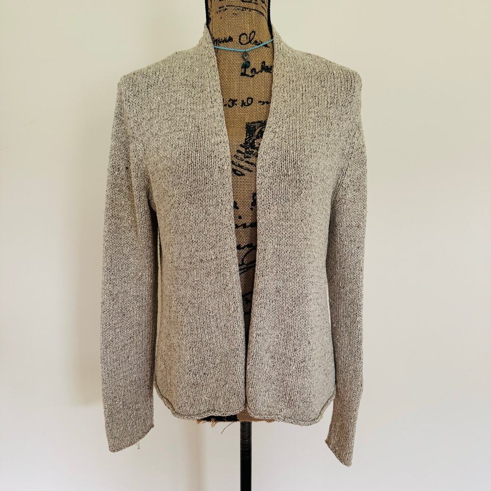 Eileen Fisher Silk Oatmeal Beige Knit Open Cardigan Sweater Sz Medium